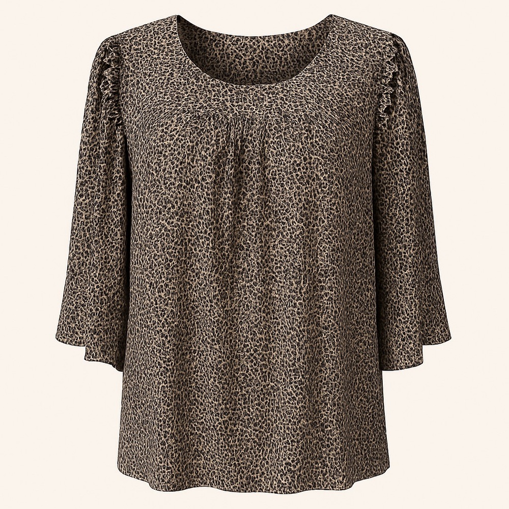 Michael Kors Leopard Print Tunic Y2K/Boho Top Flowy Bell Sleeve Blouse Size 1X